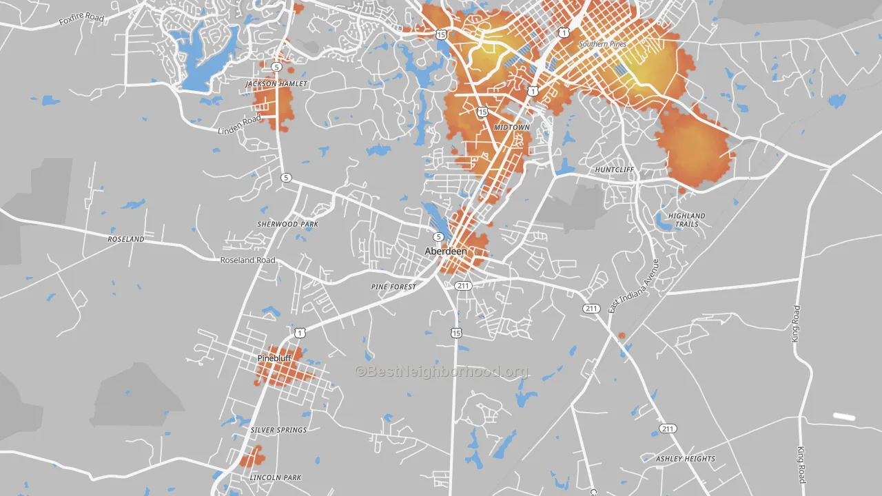 Bike Grade map of Aberdeen, NC