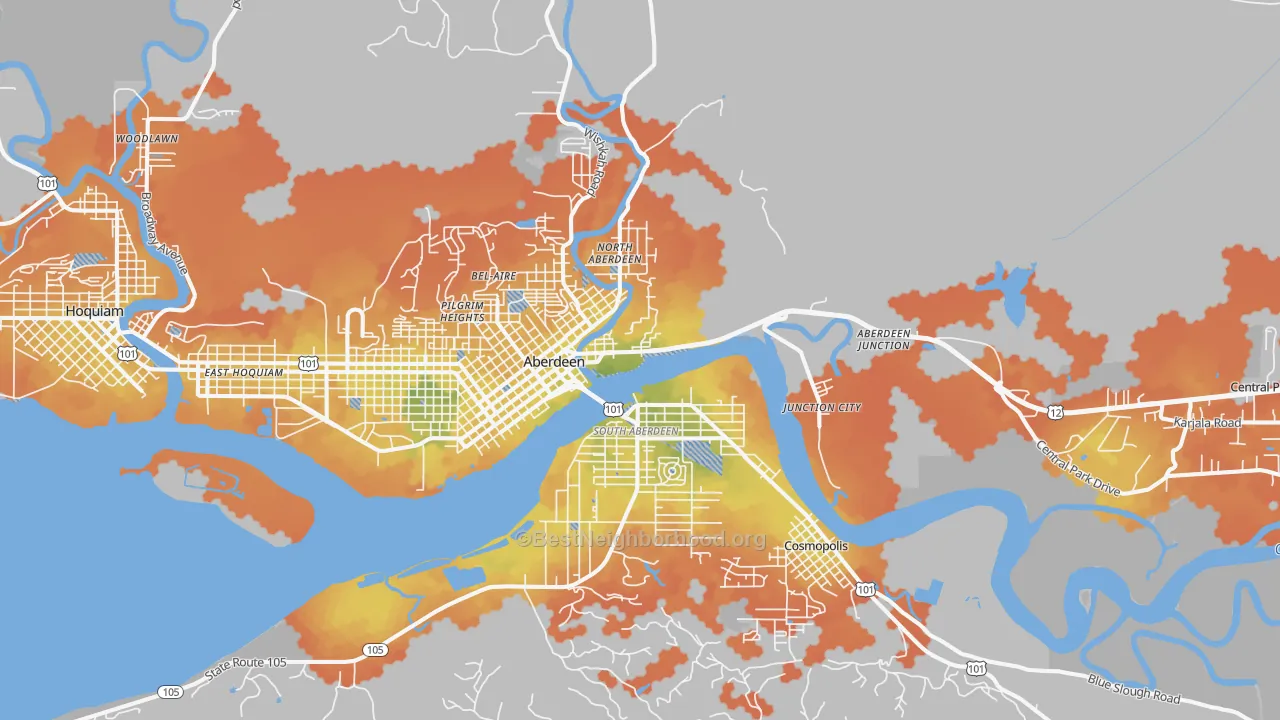 Bike Grade map of Aberdeen, WA