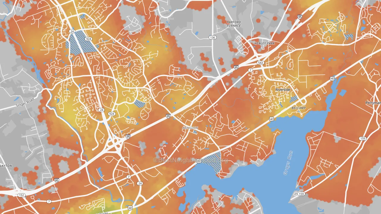 Bike Grade map of Abingdon, MD