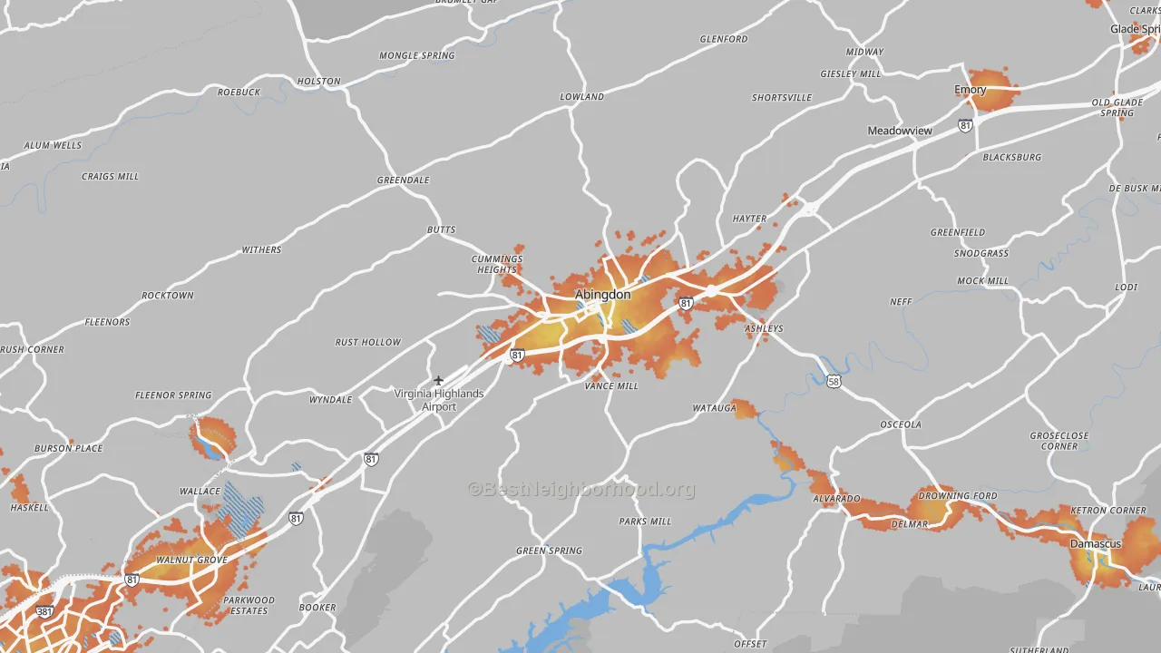 Bike Grade map of Abingdon, VA
