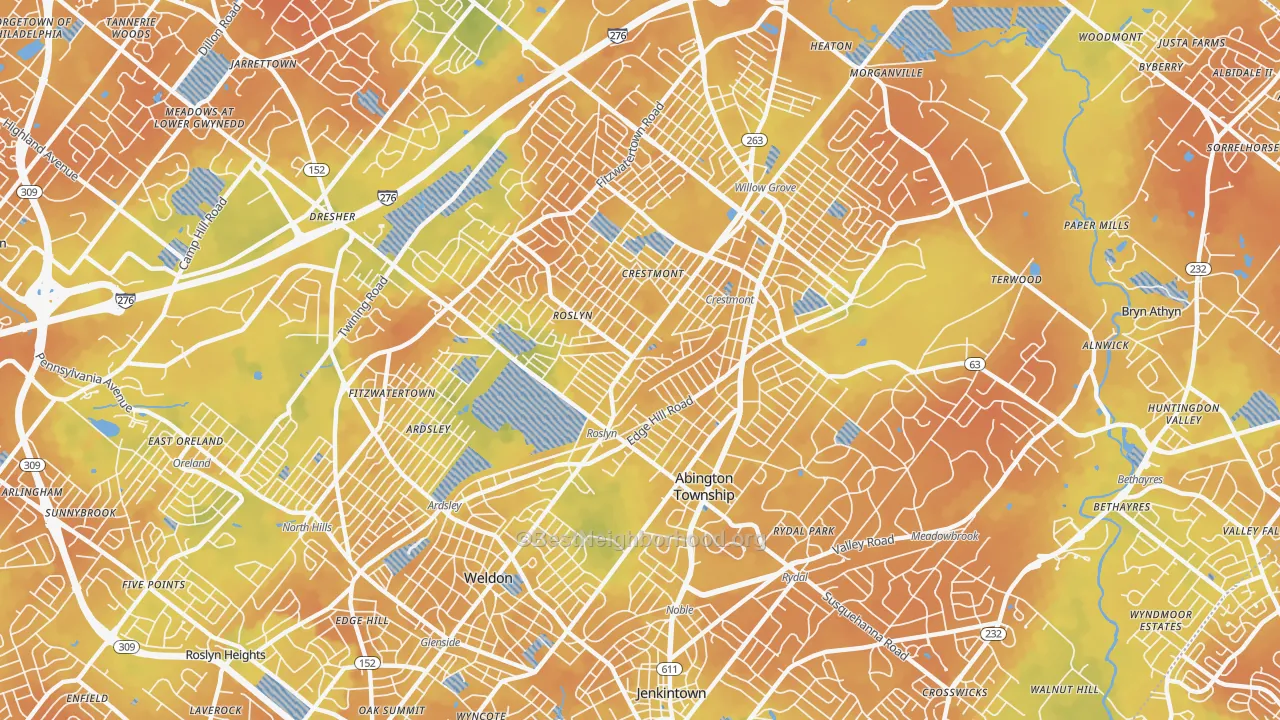 Bike Grade map of Abington, PA