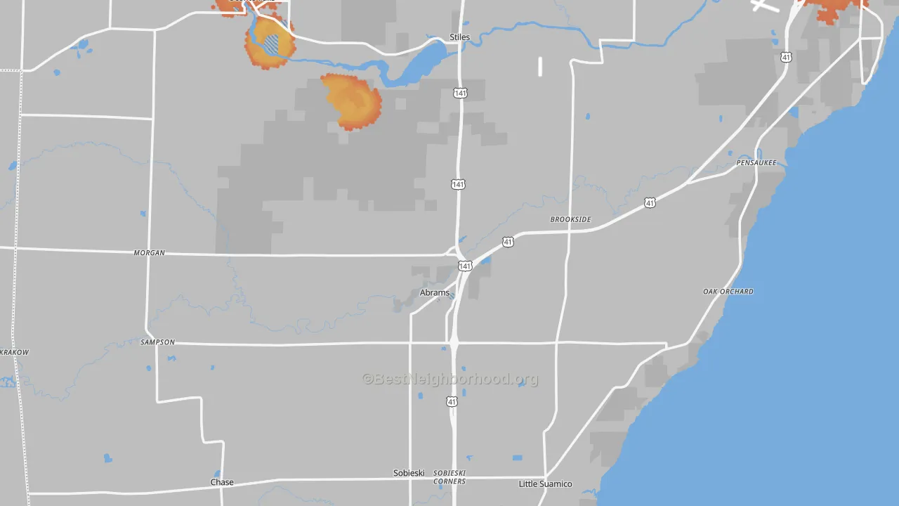 Bike Grade map of Abrams, WI