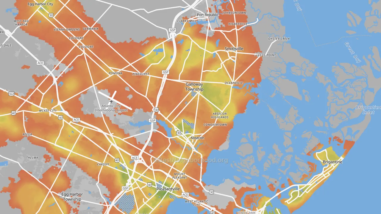 Bike Grade map of Absecon, NJ