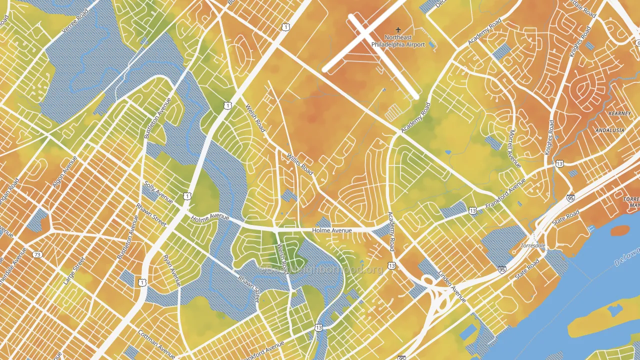 Bike Grade map of Academy Gardens, Philadelphia, PA