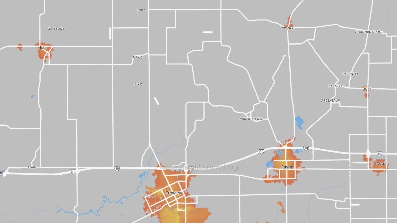 Bike Grade map of Acadia Parish, LA