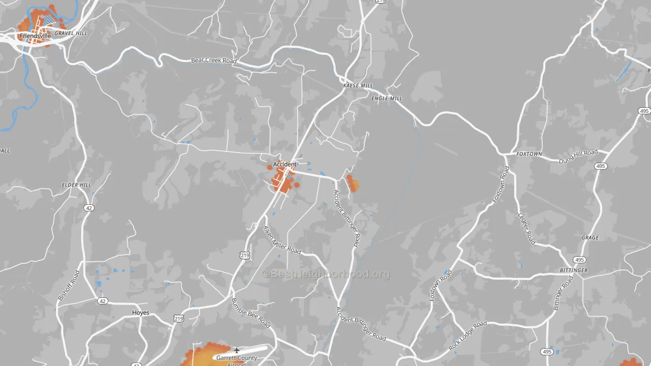 Bike Grade map of Accident, MD