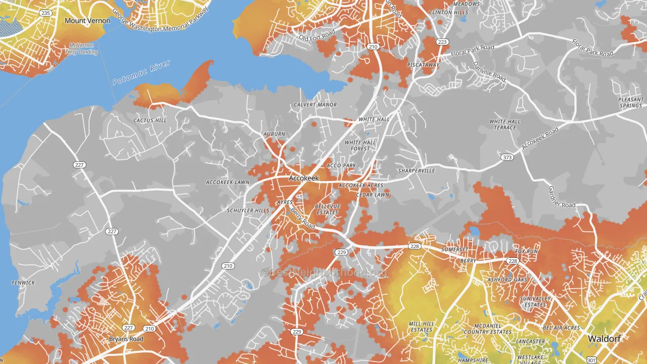 Bike Grade map of Accokeek, MD