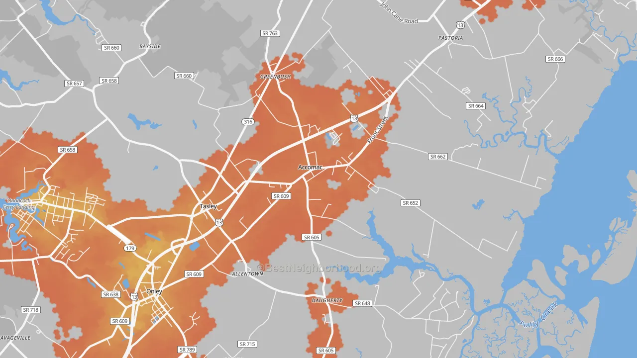 Bike Grade map of Accomac, VA