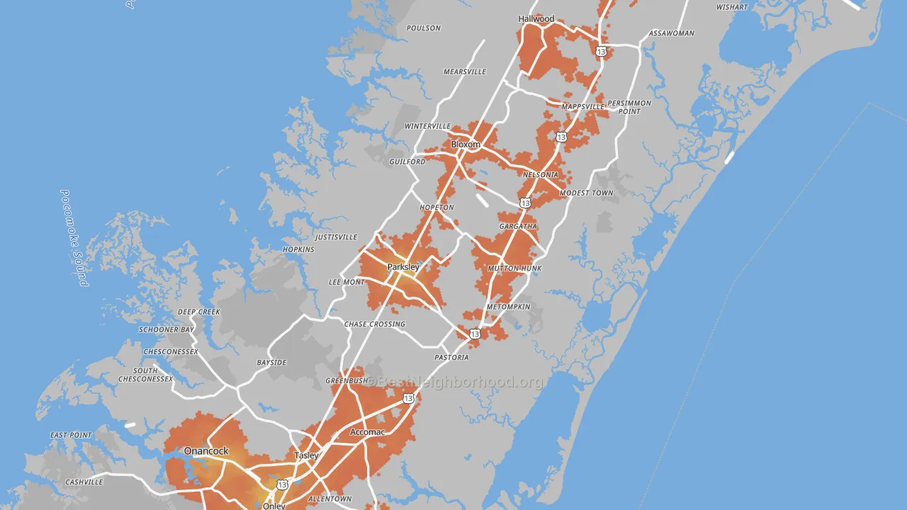 Bike Grade map of Accomack County, VA