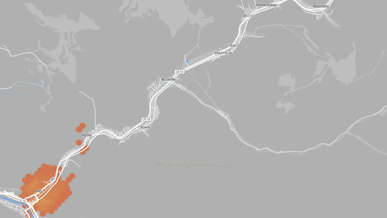 Bike Grade map of Accoville, WV