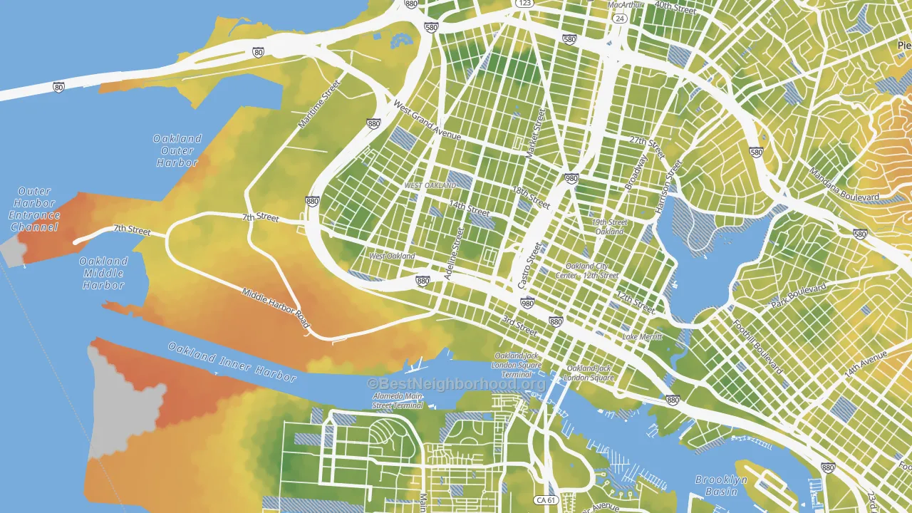Bike Grade map of Acorn, Oakland, CA