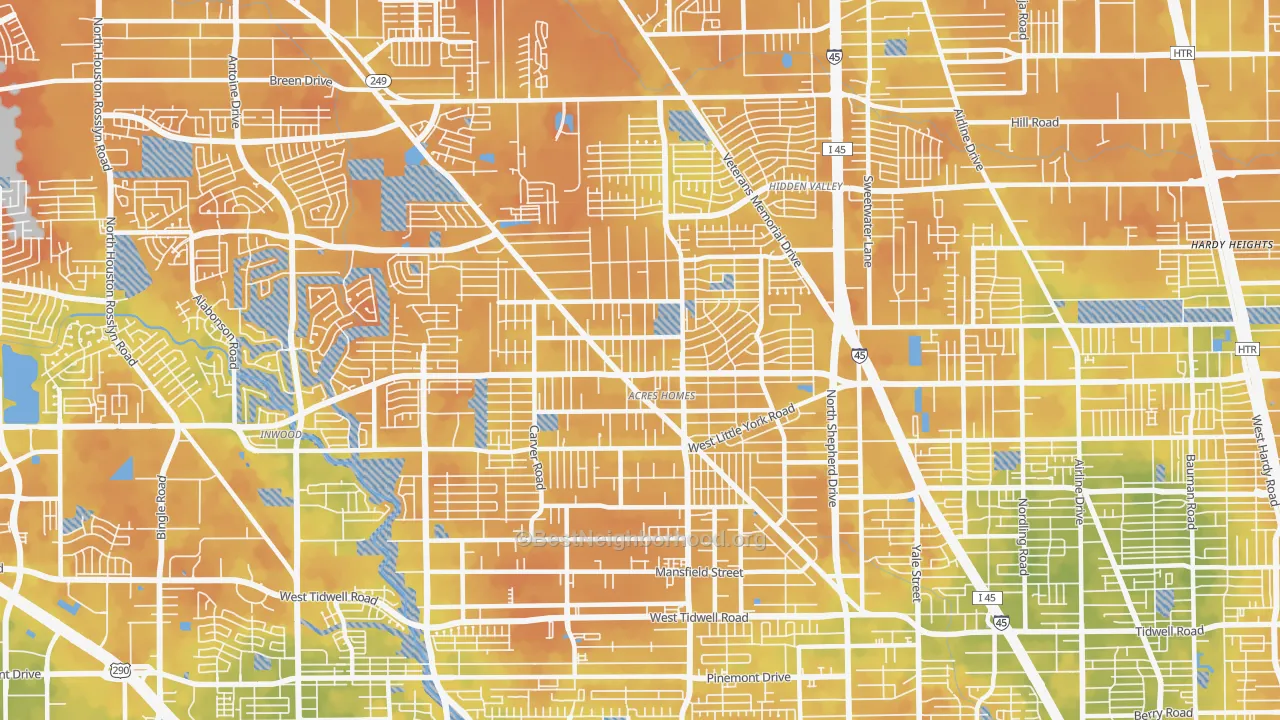 Bike Grade map of Acres Home, Houston, TX