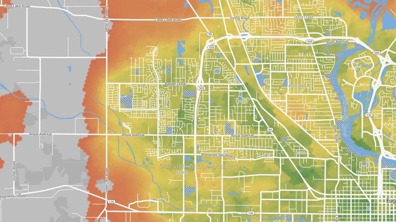 Bike Grade map of Active Bethel, Eugene, OR