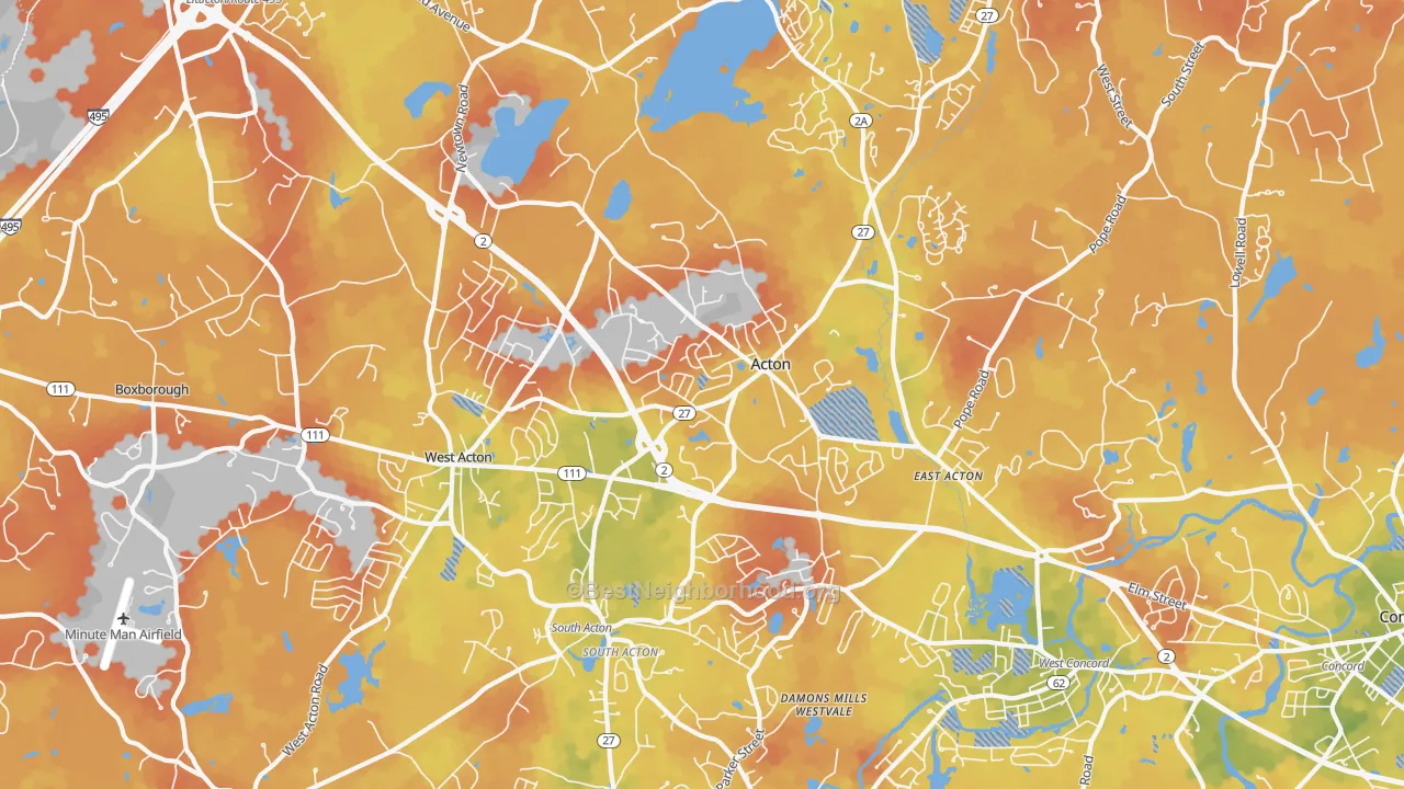 Bike Grade map of Acton, MA