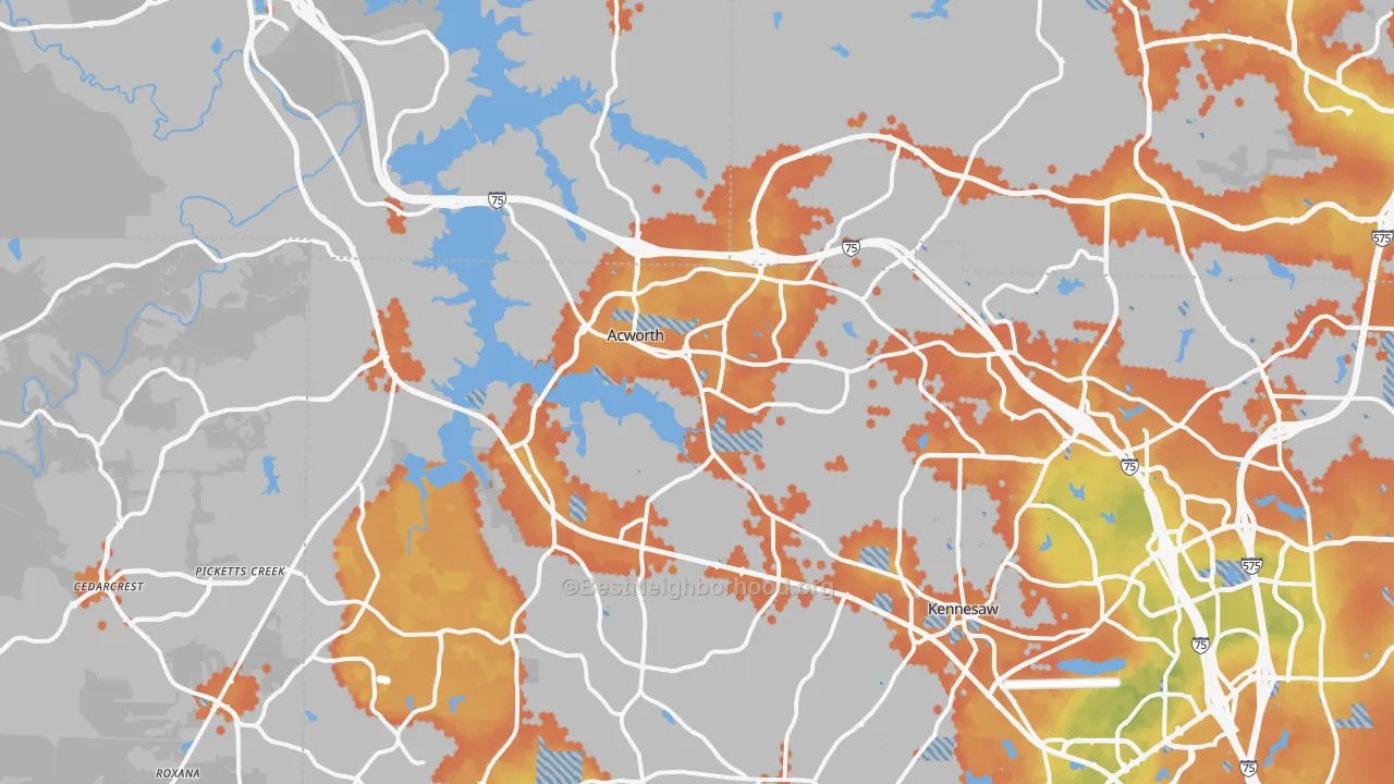Bike Grade map of Acworth, GA