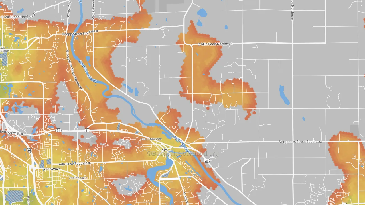Bike Grade map of Ada, MI