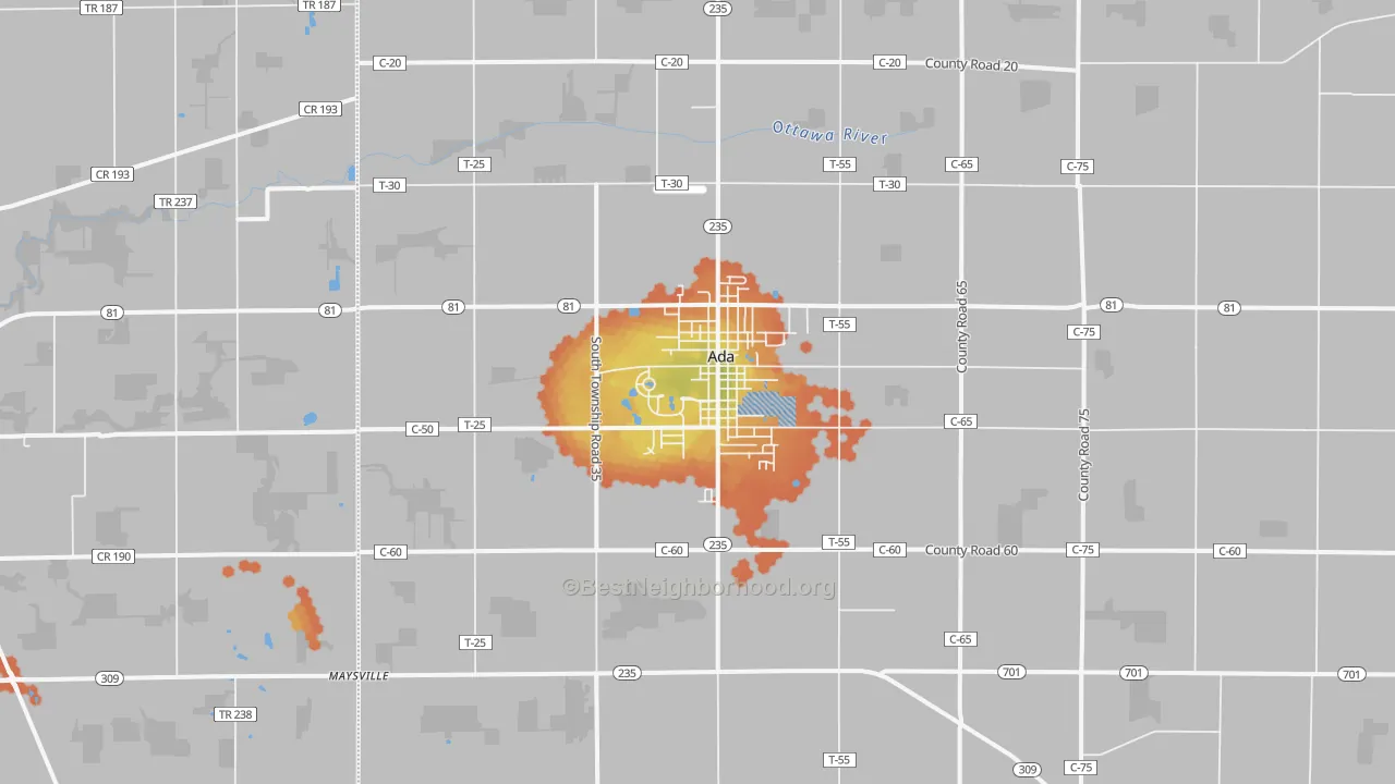 Bike Grade map of Ada, OH