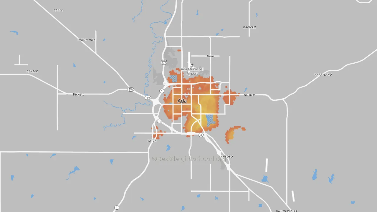 Bike Grade map of Ada, OK