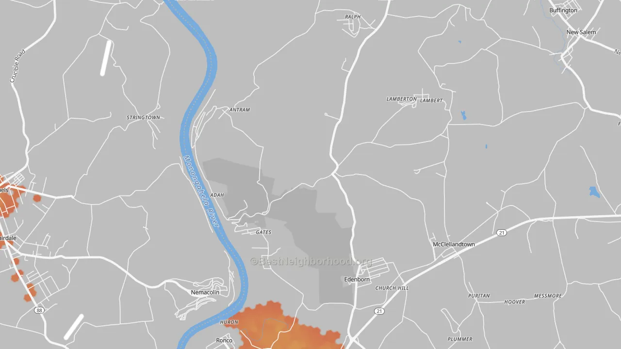 Bike Grade map of Adah, PA