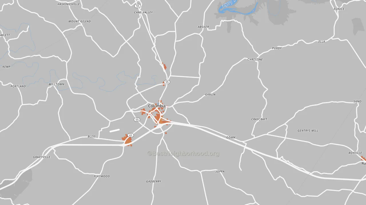 Bike Grade map of Adair County, KY