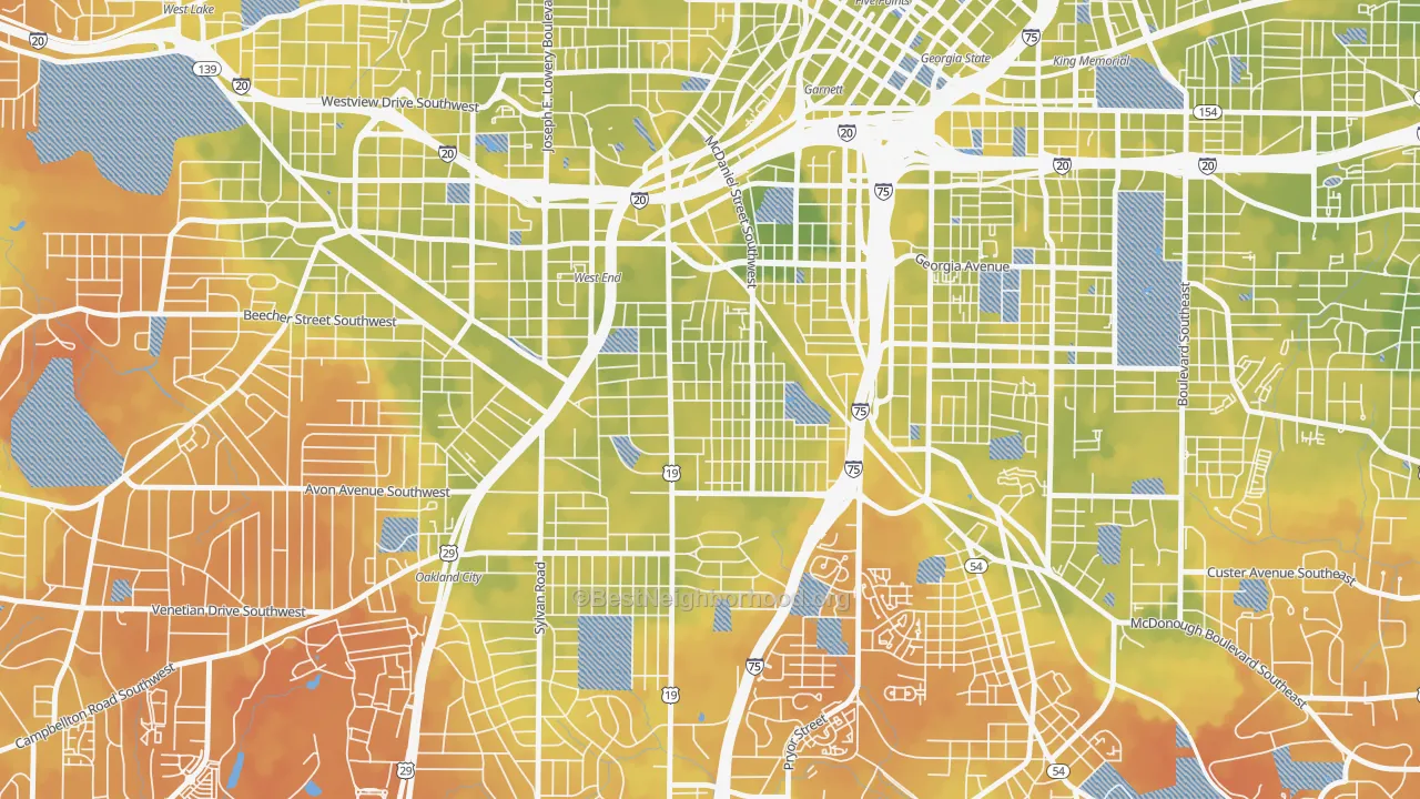 Bike Grade map of Adair Park, Atlanta, GA