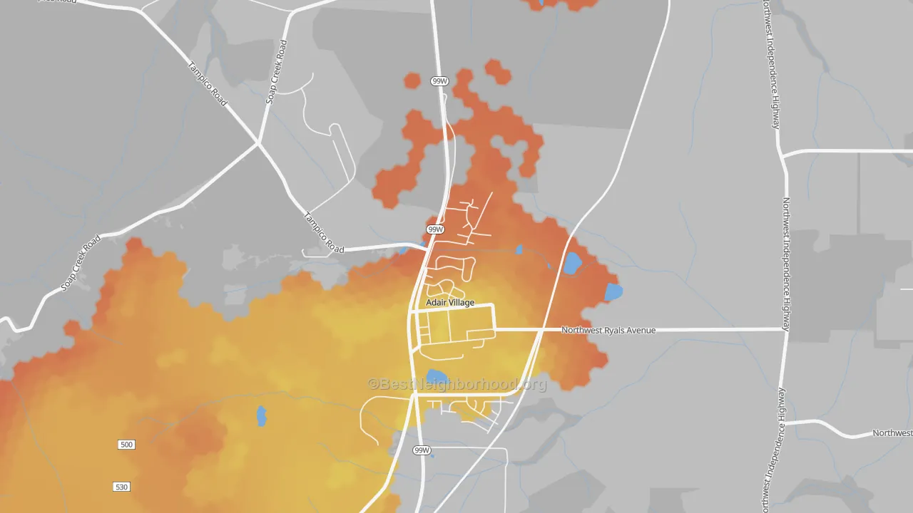 Bike Grade map of Adair Village, OR