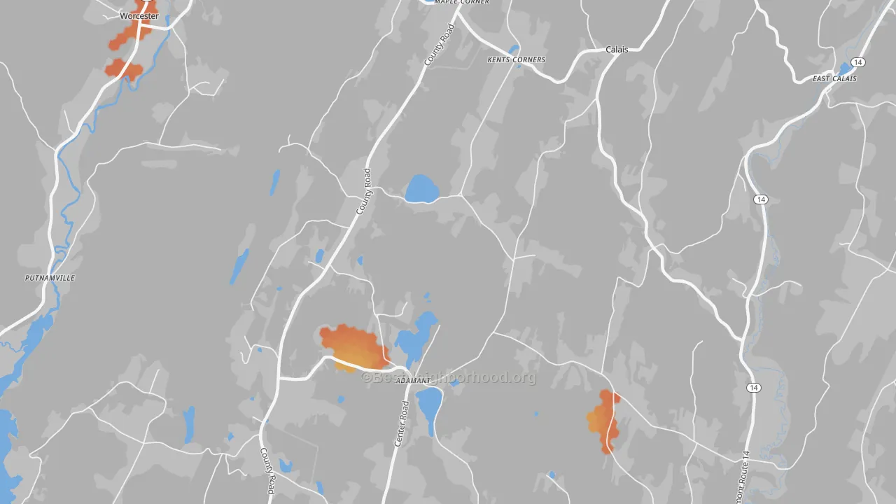 Bike Grade map of Adamant, VT