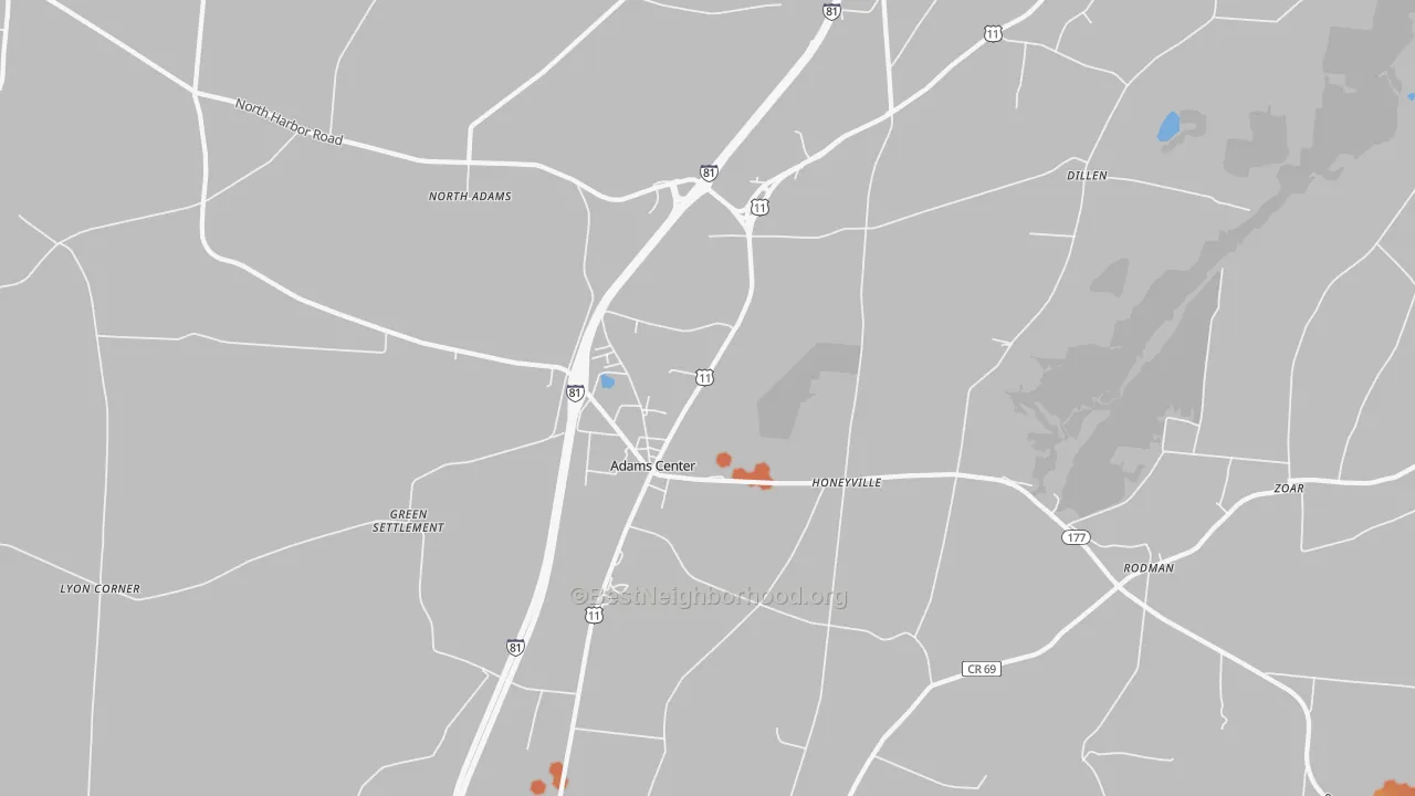 Bike Grade map of Adams Center, NY
