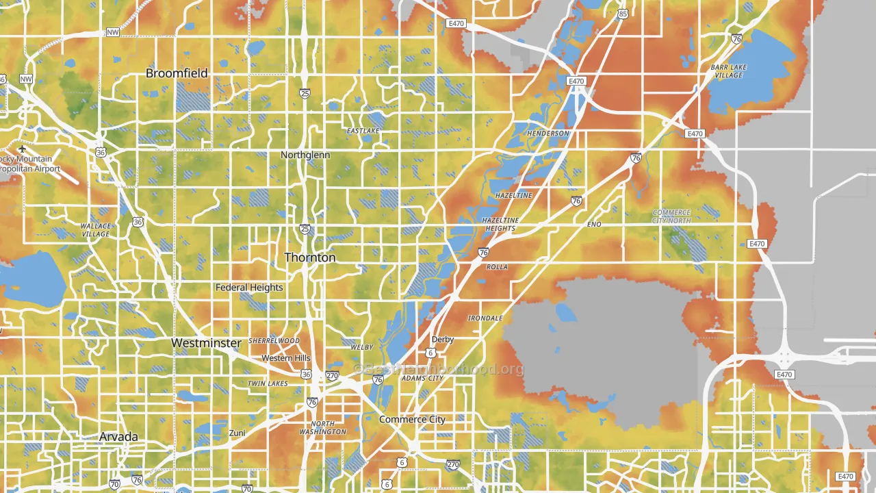 Bike Grade map of Adams County, CO