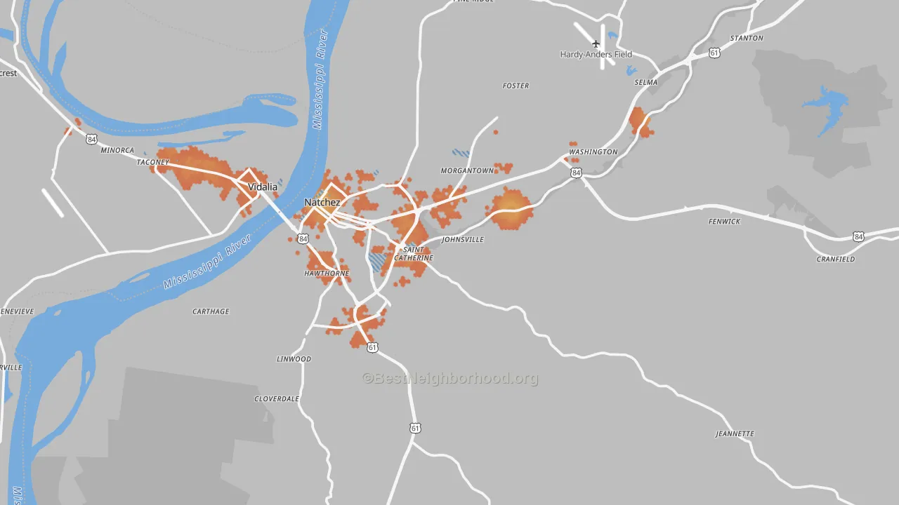 Bike Grade map of Adams County, MS