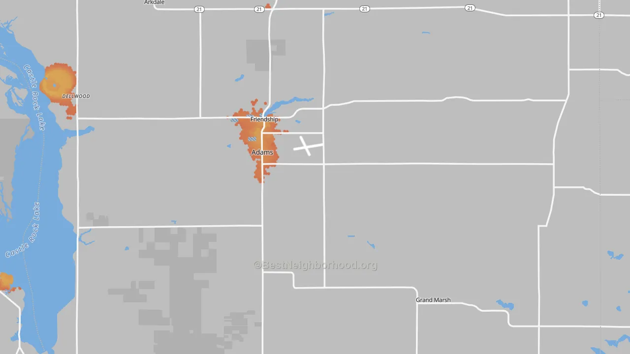 Bike Grade map of Adams County, WI