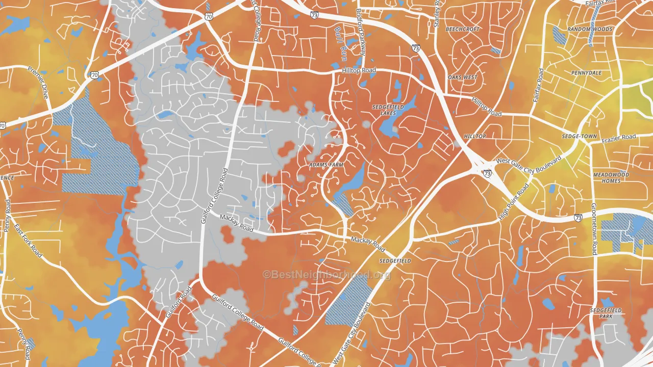 Bike Grade map of Adams Farm, Greensboro, NC