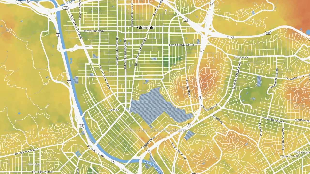 Bike Grade map of Adams Hill, Glendale, CA