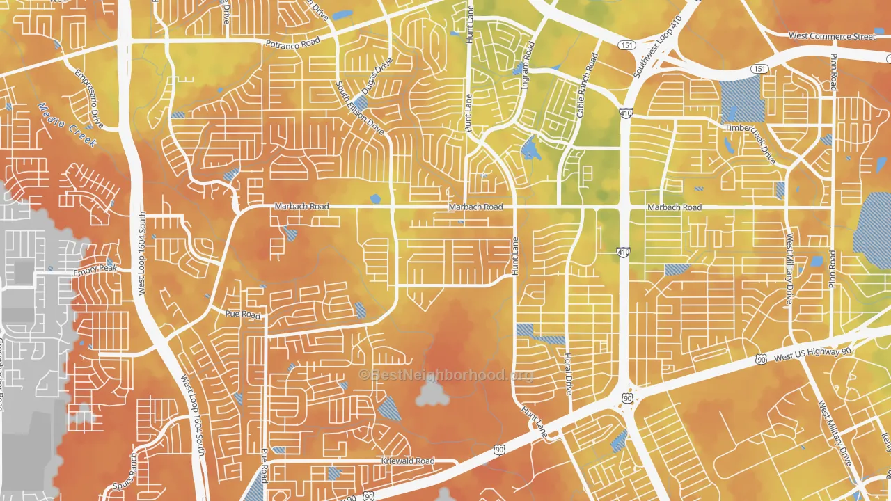 Bike Grade map of Adams Hill, San Antonio, TX