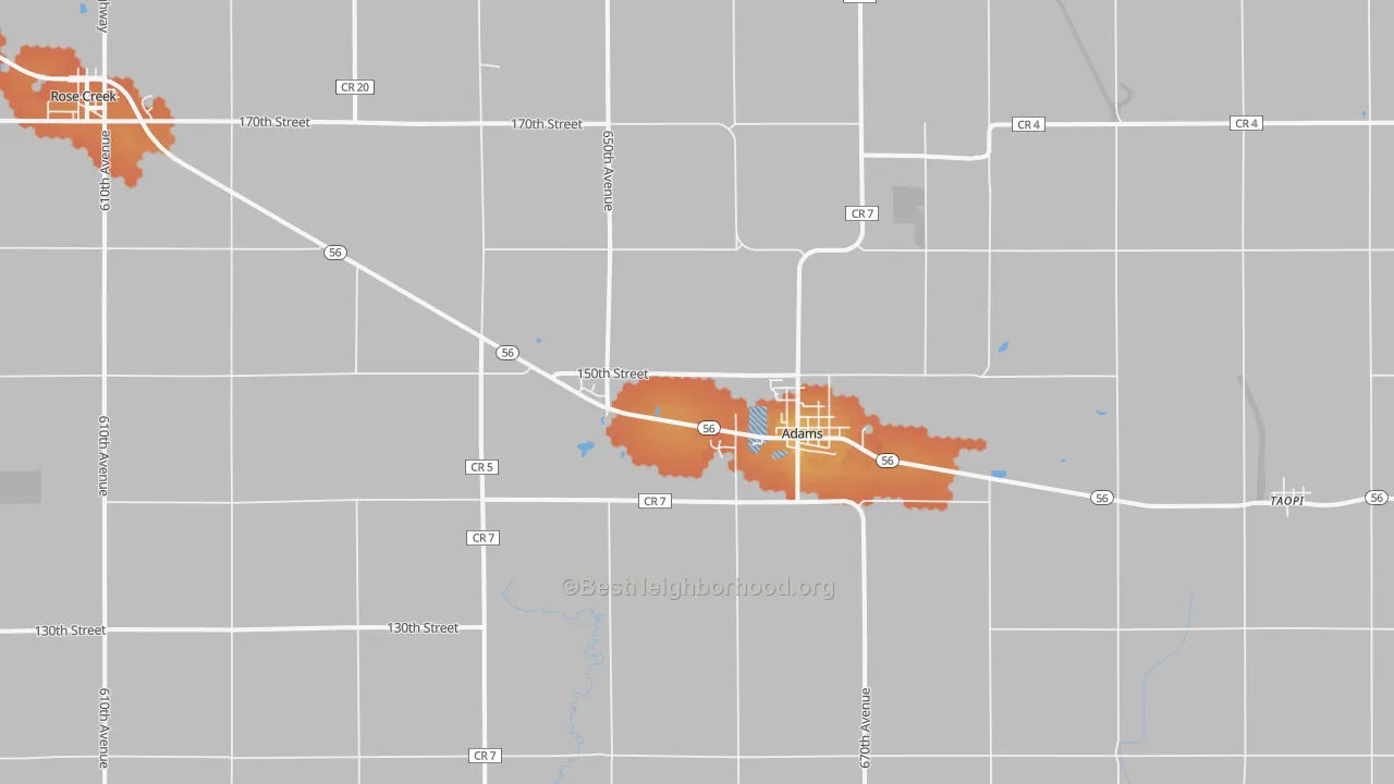 Bike Grade map of Adams, MN