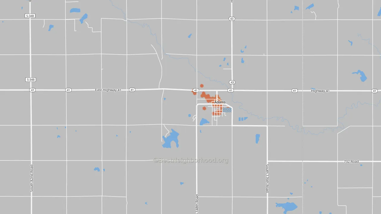 Bike Grade map of Adams, NE