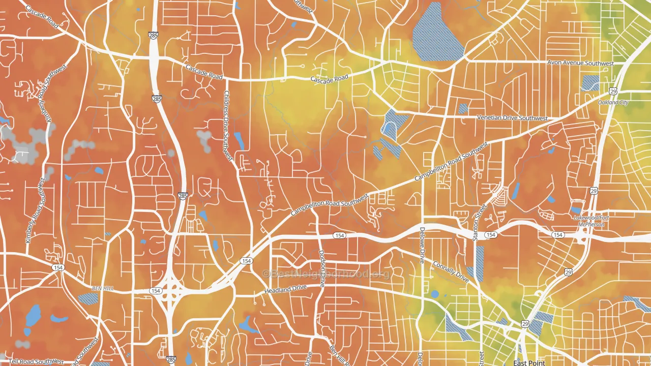 Bike Grade map of Adams Park, Atlanta, GA