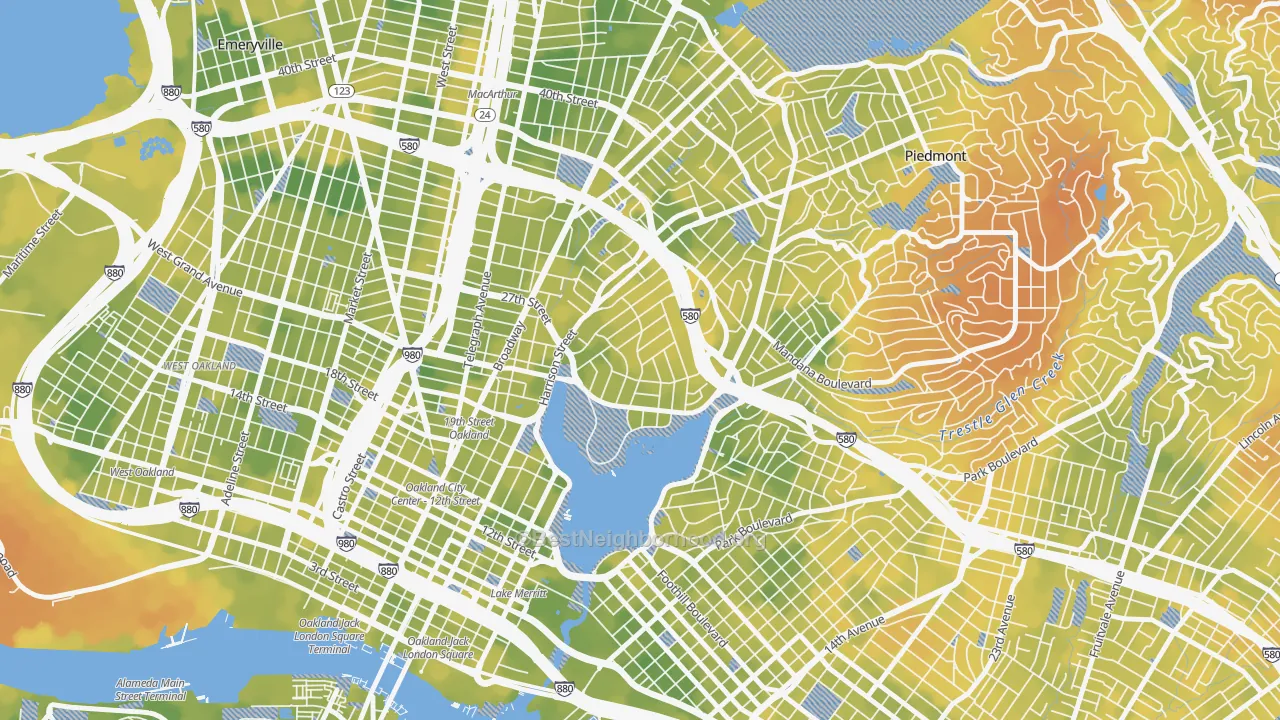 Bike Grade map of Adams Point, Oakland, CA
