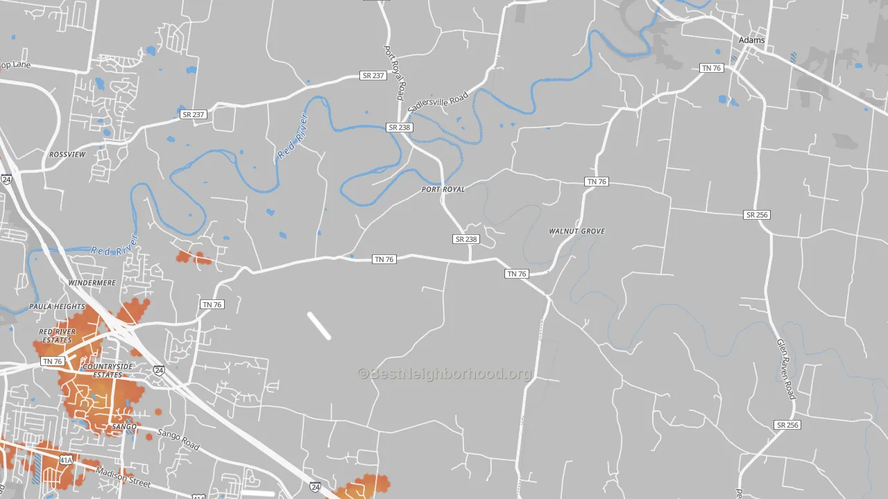 Bike Grade map of Adams, TN