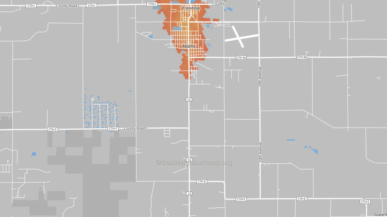 Bike Grade map of Adams, WI
