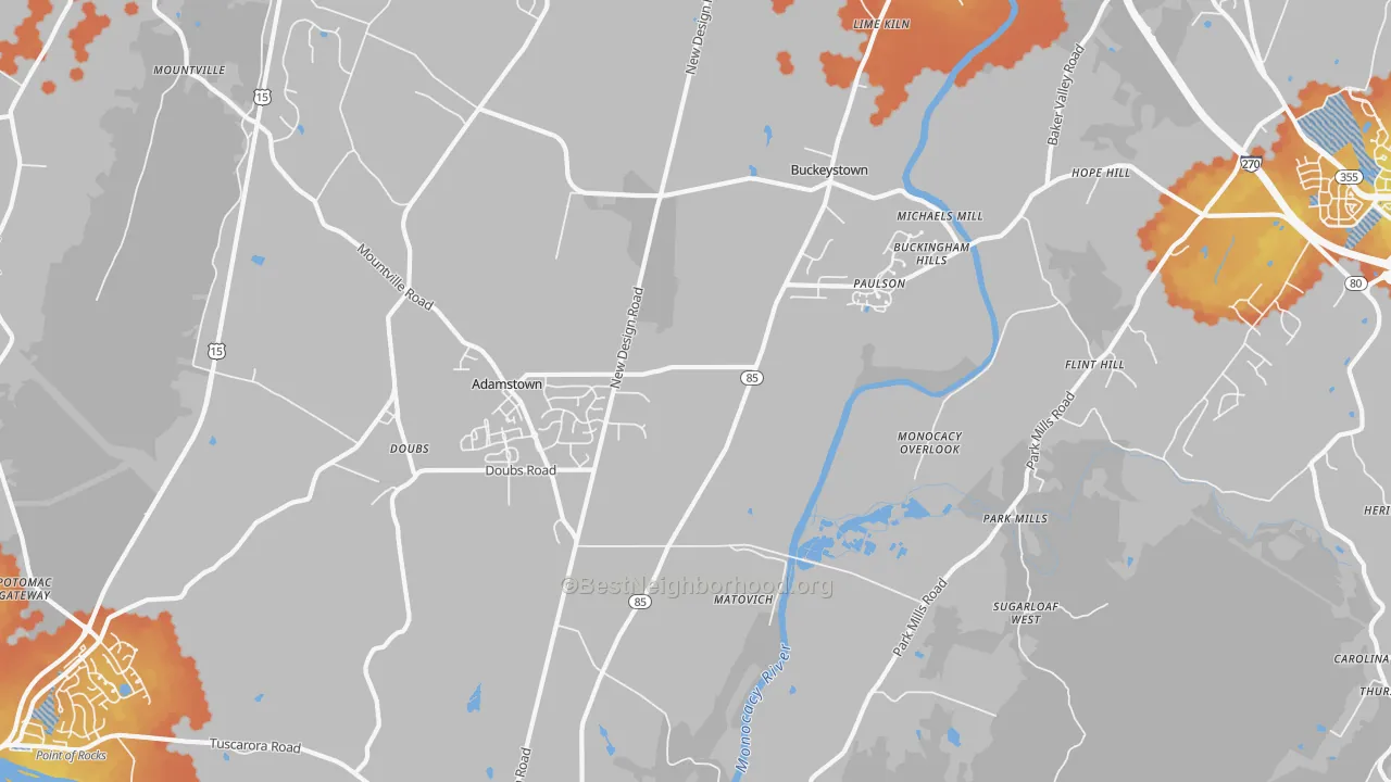 Bike Grade map of Adamstown, MD