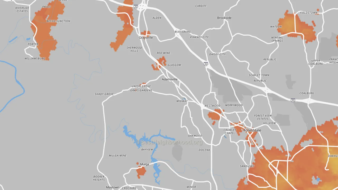 Bike Grade map of Adamsville, AL
