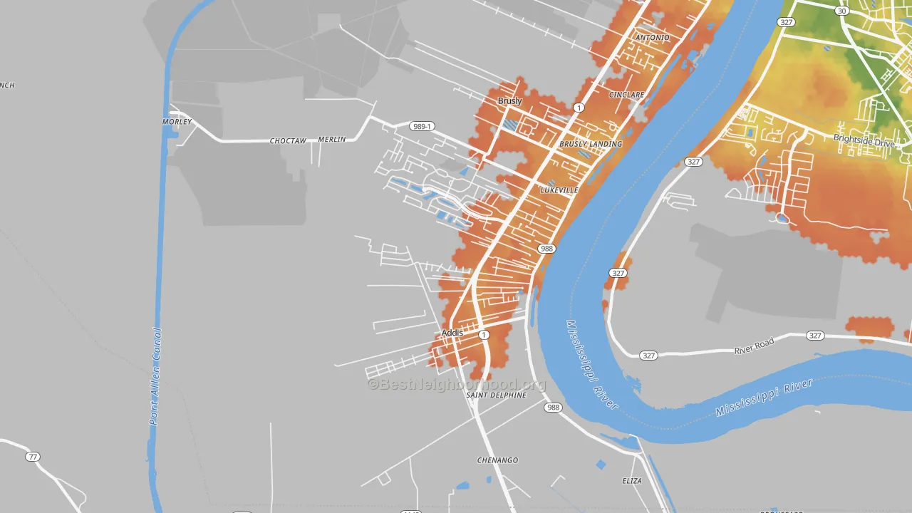 Bike Grade map of Addis, LA