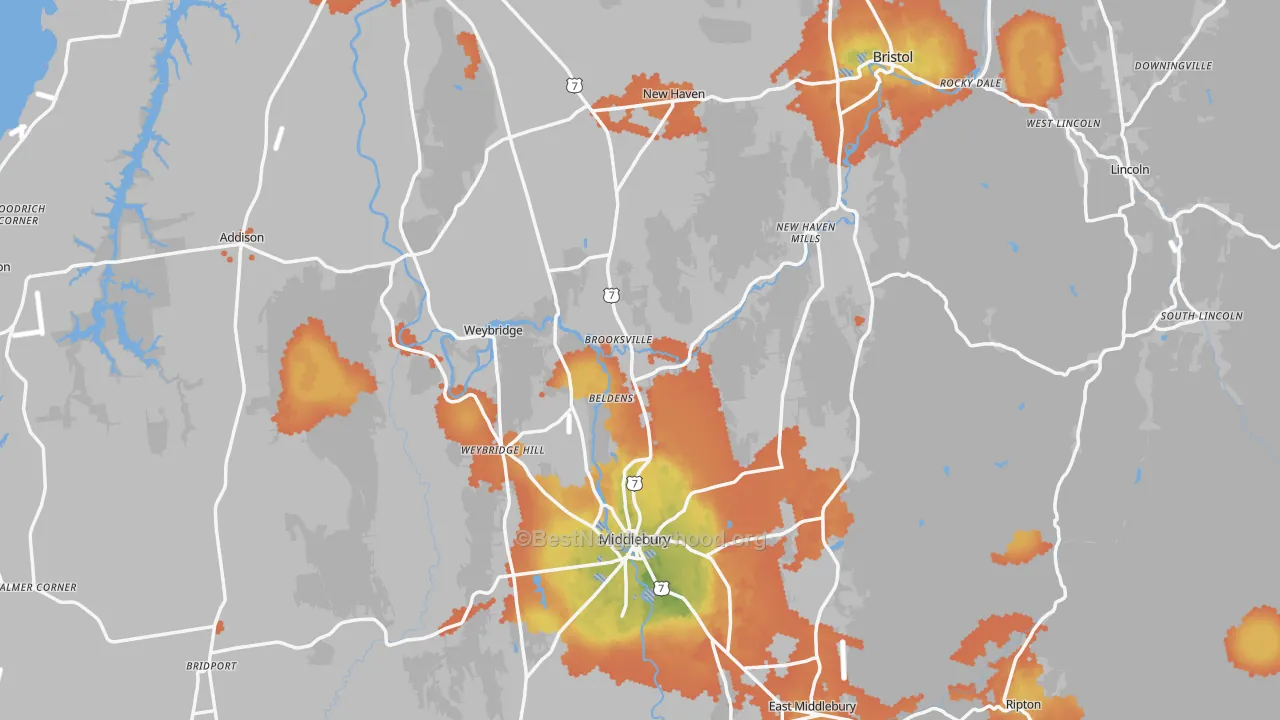 Bike Grade map of Addison County, VT