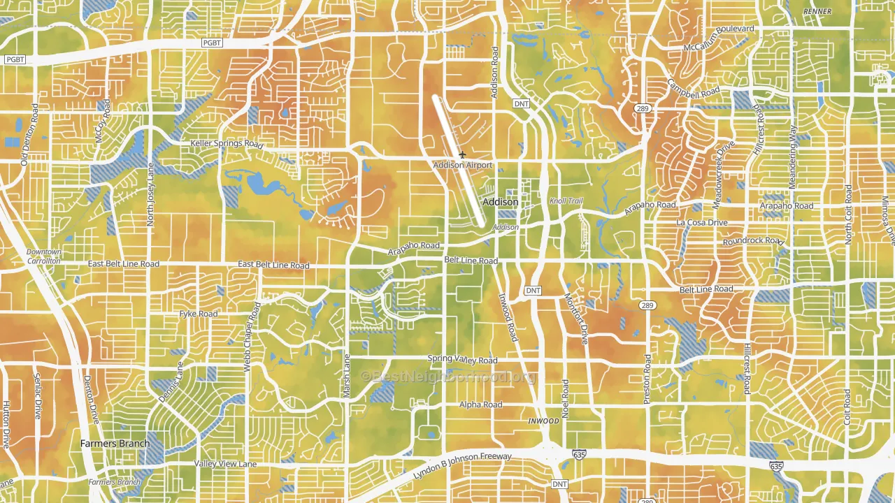 Bike Grade map of Addison, TX
