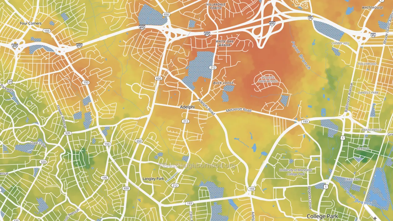 Bike Grade map of Adelphi, MD