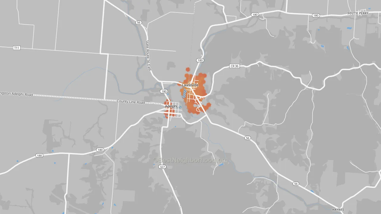 Bike Grade map of Adelphi, OH