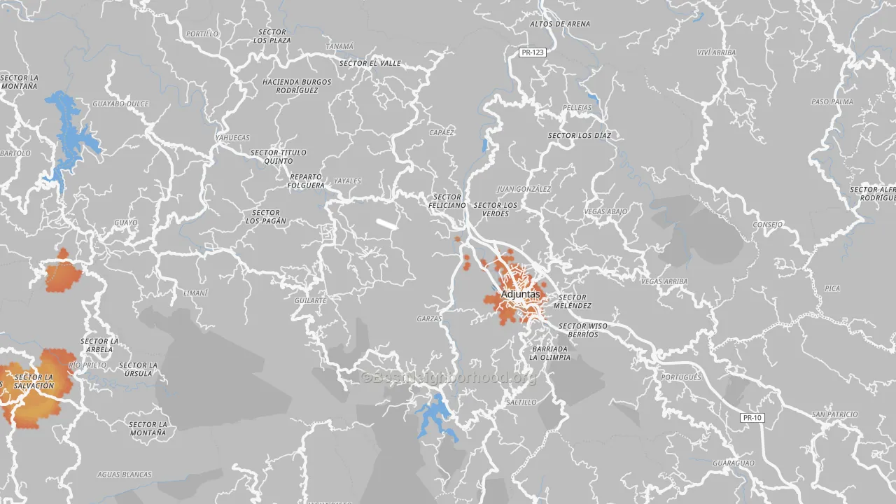 Bike Grade map of Adjuntas Municipio, PR