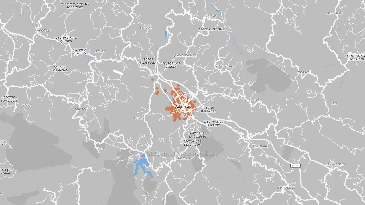Bike Grade map of Adjuntas, PR