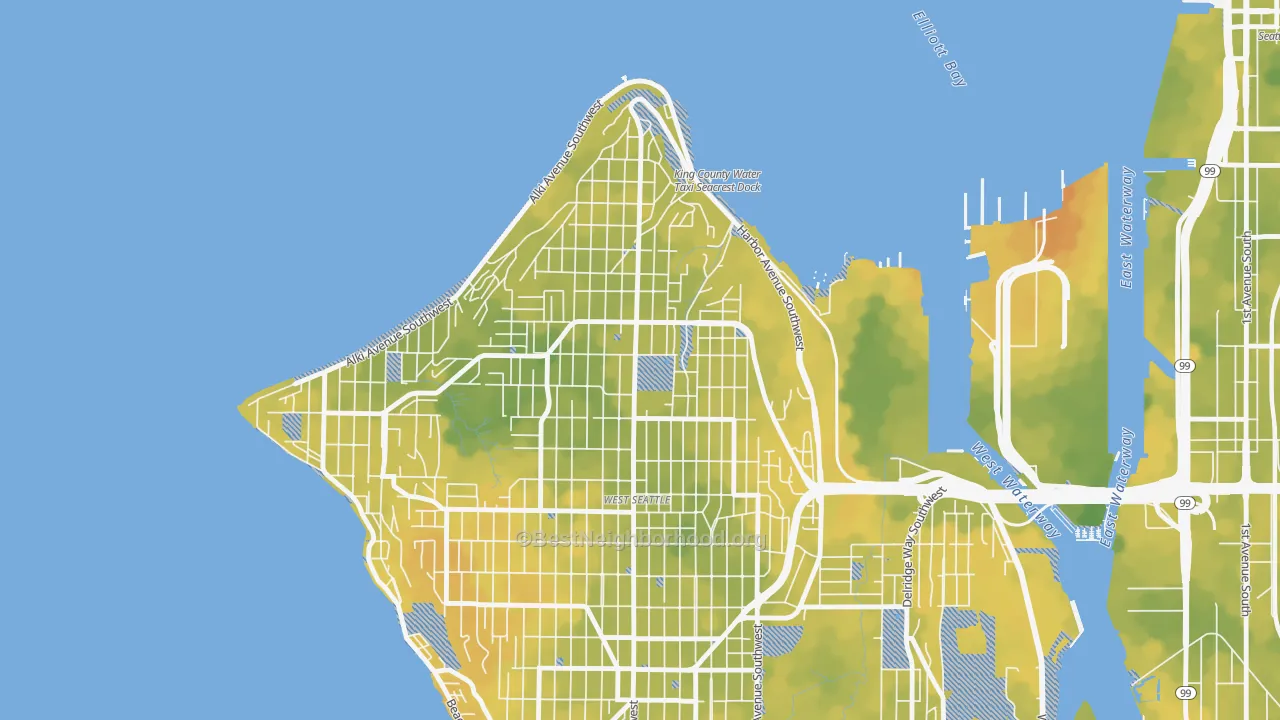 Bike Grade map of Admiral, Seattle, WA